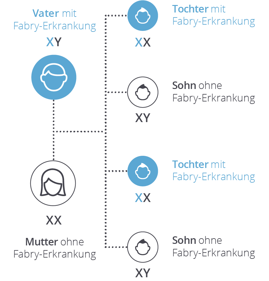 Grafik der Vererbung bei des Vaters