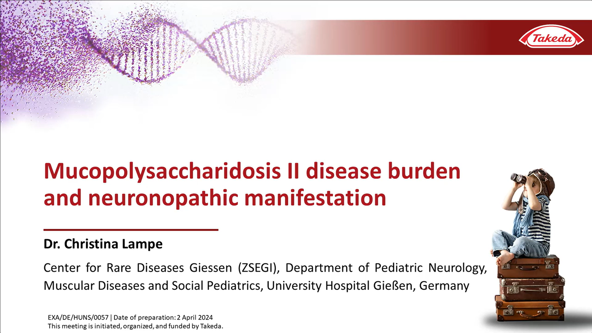 In diesem Vortrag geht Frau Dr. Christina Lampe auf die Krankheitslast und die neuronopathischen Manifestationen von Mukopolysaccharidose II (MPS II) ein. Sie erläutert genetische Grundlagen, klinische Merkmale und Auswirkungen auf die Lebensqualität der Betroffenen und Ihrer Familien. Schauen Sie rein! 